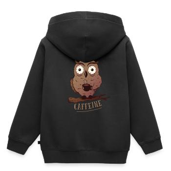 Eule Uhu Kaffee Koffein - Kinder Premium Organic Hoodie - Schwarz - Hinten - AI Model Kid Male (0cm)