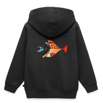 Deux piranhas - Sweat Premium à capuche enfant bio - noir - Dos - AI Model Kid Male (0cm)
