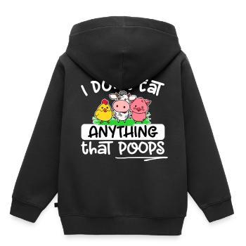 Végétarien végétalien - Je ne mange rien qui fait caca - Sweat Premium à capuche enfant bio - noir - Dos - AI Model Kid Male (0cm)