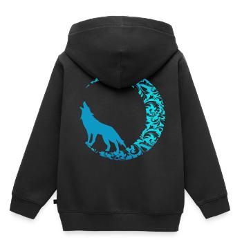 Wolf Tier Rudel Hund jagen einsam Vollmond Zähne - Kinder Premium Organic Hoodie - Schwarz - Hinten - AI Model Kid Male (0cm)