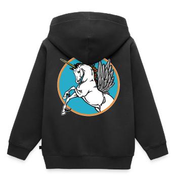 Das Fliegende Einhorn - Kinder Premium Organic Hoodie - Schwarz - Hinten - AI Model Kid Male (0cm)