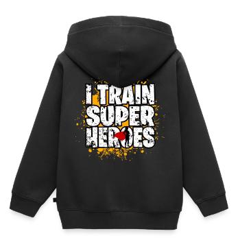 Superhelden - Kinder Premium Organic Hoodie - Schwarz - Hinten - AI Model Kid Male (0cm)