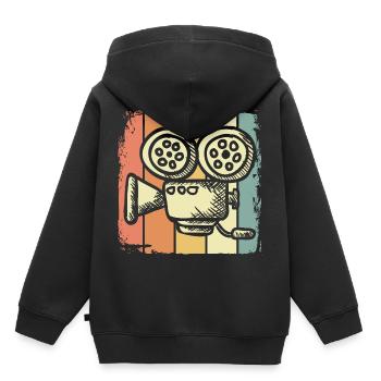 Filmer la vidéo - Sweat Premium à capuche enfant bio - noir - Dos - AI Model Kid Male (0cm)