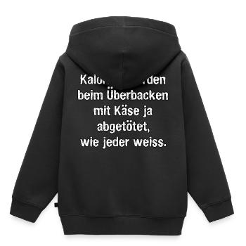 Kalorien Käse überbacken, Spruch, Geschenk - Kinder Premium Organic Hoodie - Schwarz - Hinten - AI Model Kid Male (0cm)