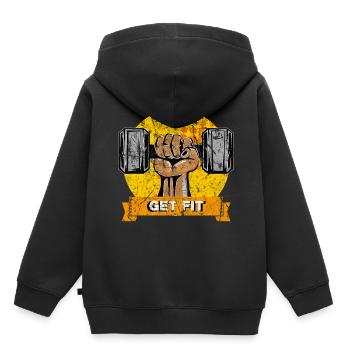Fitness - Kinder Premium Organic Hoodie - Schwarz - Hinten - AI Model Kid Male (0cm)