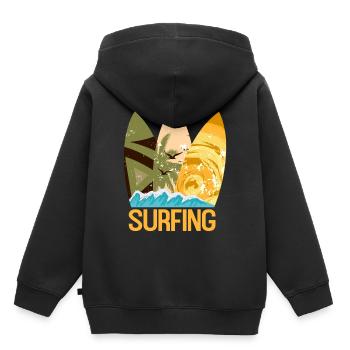 Surfer Surfen Surfbrett Surf Wassersport Wellen - Kinder Premium Organic Hoodie - Schwarz - Hinten - AI Model Kid Male (0cm)