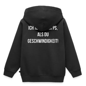 Mehr PS als du Geschwindigkeit, Spruch, Auto - Kinder Premium Organic Hoodie - Schwarz - Hinten - AI Model Kid Male (0cm)