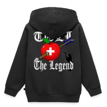 Wilhelm Tell Apfel - Kinder Premium Organic Hoodie - Schwarz - Hinten - AI Model Kid Male (0cm)