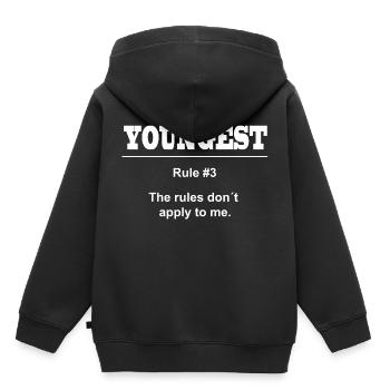 Frères petit frère petite soeur - Sweat Premium à capuche enfant bio - noir - Dos - AI Model Kid Male (0cm)