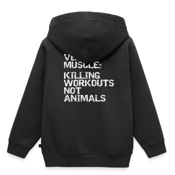 Veganer Muskelmann, Workout, Fitness - Kinder Premium Organic Hoodie - Schwarz - Hinten - AI Model Kid Male (0cm)