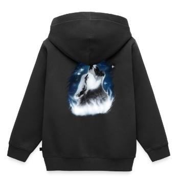 Heulender Wolf im Nachthimmel Airbrush-Design - Kinder Premium Organic Hoodie - Schwarz - Hinten - AI Model Kid Male (0cm)