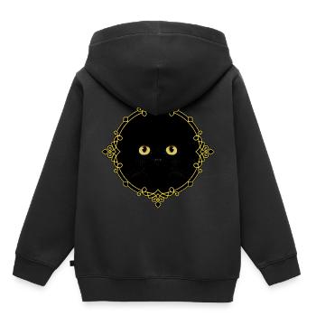Schwarze Katze Abzeichen - Pixel Art - Kinder Premium Organic Hoodie - Schwarz - Hinten - AI Model Kid Male (0cm)