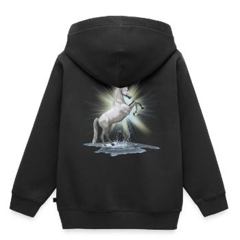Chemise des chevaux - cheval blanc , moisissure - Sweat Premium à capuche enfant bio - noir - Dos - AI Model Kid Male (0cm)