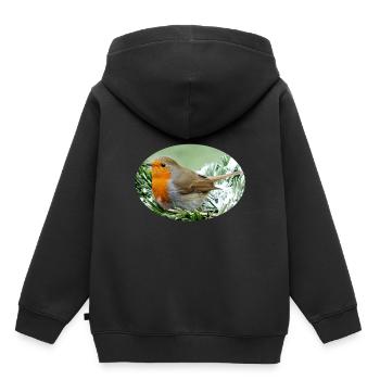 rouge-gorge - Sweat Premium à capuche enfant bio - noir - Dos - AI Model Kid Male (0cm)