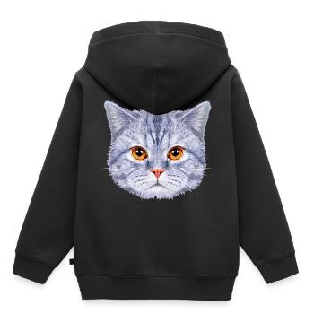Tête de chat Visage de chat Bleu - Sweat Premium à capuche enfant bio - noir - Dos - AI Model Kid Male (0cm)