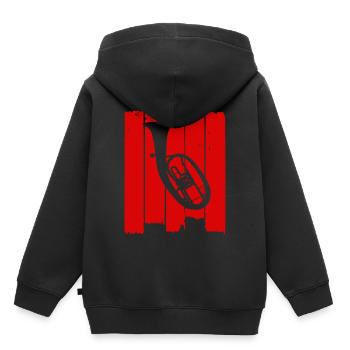 corne de ténor. Cor ténor. corne de baryton. - Sweat Premium à capuche enfant bio - noir - Dos - AI Model Kid Male (0cm)