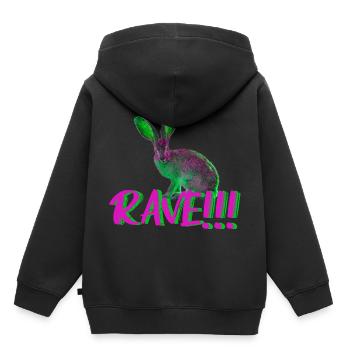 goa rave techno music bunny animal neon colors - Kids Premium Organic Hoodie - black - Back - AI Model Kid Male (0cm)