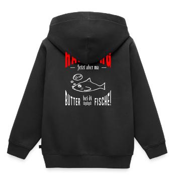 Hamburg, Butter, Fische - Kinder Premium Organic Hoodie - Schwarz - Hinten - AI Model Kid Male (0cm)