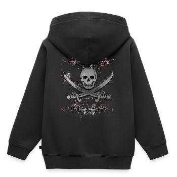 Jolly Roger Skull Pirate Paint Splatter - Sweat Premium à capuche enfant bio - noir - Dos - AI Model Kid Male (0cm)