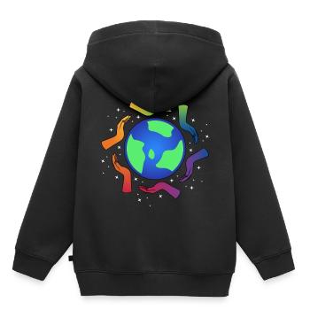 Tolérance Mains Cohésion Cadeau cool - Sweat Premium à capuche enfant bio - noir - Dos - AI Model Kid Male (0cm)