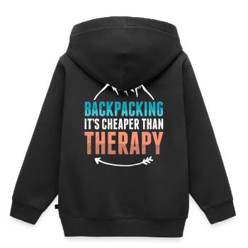 Backpacker Therapie - Kinder Premium Organic Hoodie - Schwarz - Hinten - AI Model Kid Male (0cm)