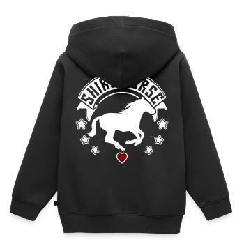 Pferd Pferderasse Shire Horse Silhouette - Kinder Premium Organic Hoodie - Schwarz - Hinten - AI Model Kid Male (0cm)