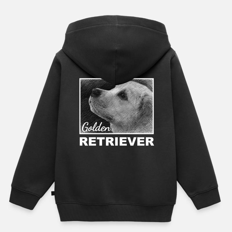 Chien, Golden Retriever, dessin - Sweat Premium à capuche enfant bio - noir