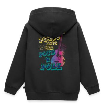 Amour et Paix et Rock'n'Roll - Sweat Premium à capuche enfant bio - noir - Dos - AI Model Kid Male (0cm)