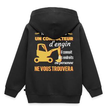 Tee shirt conducteur d'engins • Excavateur Shirt - Sweat Premium à capuche enfant bio - noir - Dos - AI Model Kid Male (0cm)