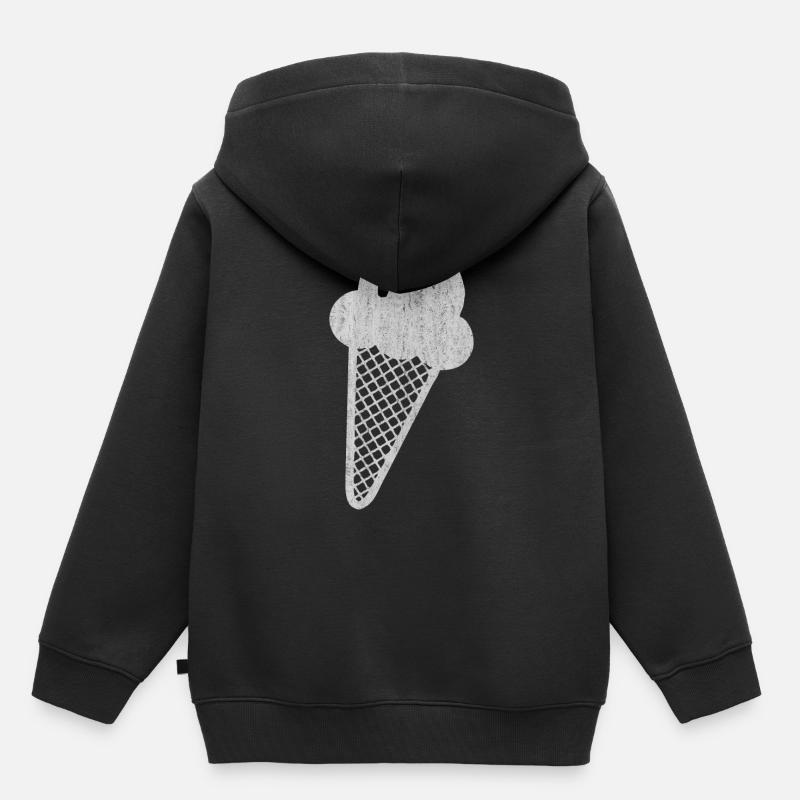 Crème glacée, crème glacée, crème glacée molle, symbole de signe, café de crème glacée, E - Sweat Premium à capuche enfant bio - noir