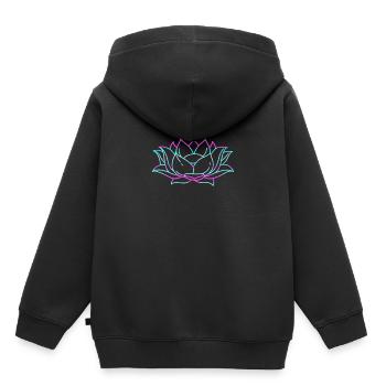 Lotus Fleur de lotus Fleur de yoga Namaste Guru - Sweat Premium à capuche enfant bio - noir - Dos - AI Model Kid Male (0cm)