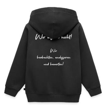 Wir lästern nicht Lustiger Spruch - Kinder Premium Organic Hoodie - Schwarz - Hinten - AI Model Kid Male (0cm)