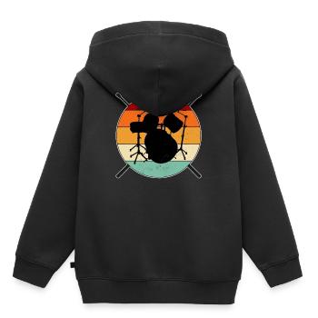 Batterie pilons rétro coucher de soleil - Sweat Premium à capuche enfant bio - noir - Dos - AI Model Kid Male (0cm)
