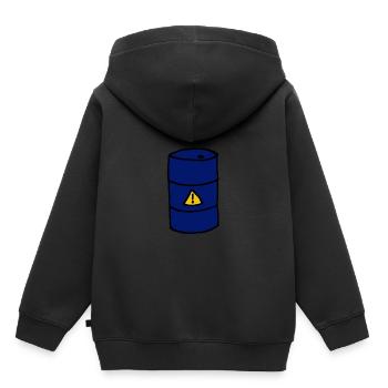 Fass mit Gefahrgut, Comic, Geschenkidee - Kinder Premium Organic Hoodie - Schwarz - Hinten - AI Model Kid Male (0cm)