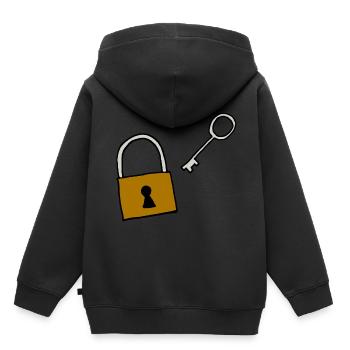Cadenas avec clé, amour, idée cadeau - Sweat Premium à capuche enfant bio - noir - Dos - AI Model Kid Male (0cm)