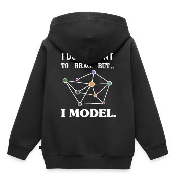 Je ne veux pas me vanter, mais je modèle. - Sweat Premium à capuche enfant bio - noir - Dos - AI Model Kid Male (0cm)