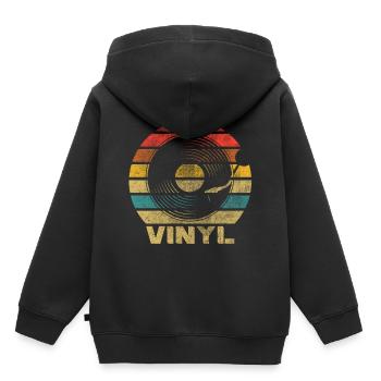 Vinyle Vintage Rétro Disque phonographe LP - Sweat Premium à capuche enfant bio - noir - Dos - AI Model Kid Male (0cm)