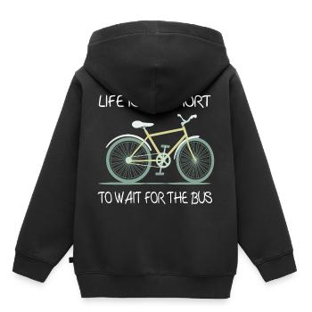 La vie est trop courte pour attendre le bus - Sweat Premium à capuche enfant bio - noir - Dos - AI Model Kid Male (0cm)