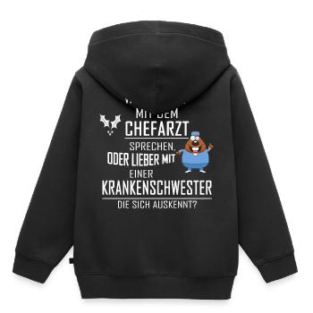 WOLLEN SIE MIT DEM CHEFARZT SPRECHEN - Kinder Premium Organic Hoodie - Schwarz - Hinten - AI Model Kid Male (0cm)