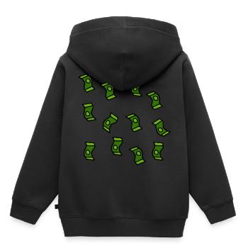 Pluie d'argent cadeau billets de banque - Sweat Premium à capuche enfant bio - noir - Dos - AI Model Kid Male (0cm)