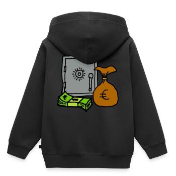 Coffre avec billets et sac d'argent de la richesse - Sweat Premium à capuche enfant bio - noir - Dos - AI Model Kid Male (0cm)