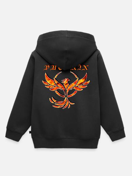 Phoenix flamboyant en flammes - Sweat Premium à capuche enfant bio - noir