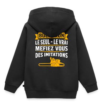 cadeau bûcheron t-shirt bucheron - Sweat Premium à capuche enfant bio - noir - Dos - AI Model Kid Male (0cm)