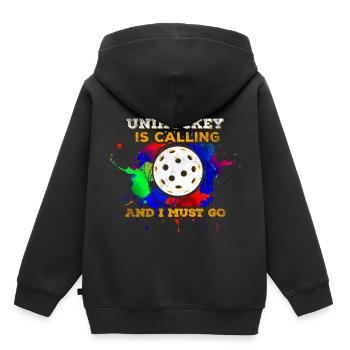 Unihockey - Kinder Premium Organic Hoodie - Schwarz - Hinten - AI Model Kid Male (0cm)