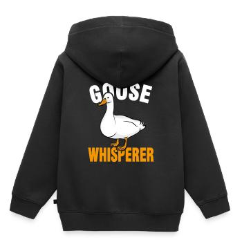 Oies d’oies chuchoteur - Sweat Premium à capuche enfant bio - noir - Dos - AI Model Kid Male (0cm)