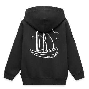 bateau à voile croquis - Sweat Premium à capuche enfant bio - noir - Dos - AI Model Kid Male (0cm)