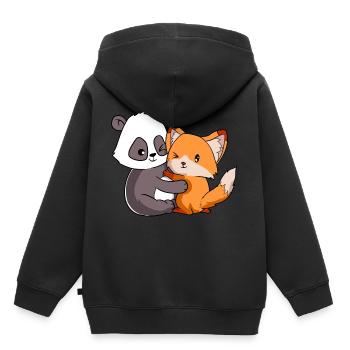 Fox Panda Forest Wild Life Tier Umarmung Kuschelliebe - Kinder Premium Organic Hoodie - Schwarz - Hinten - AI Model Kid Male (0cm)