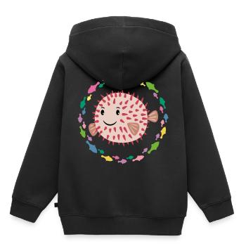 Kleiner stacheliger Kugelfisch - Kinder Premium Organic Hoodie - Schwarz - Hinten - AI Model Kid Male (0cm)