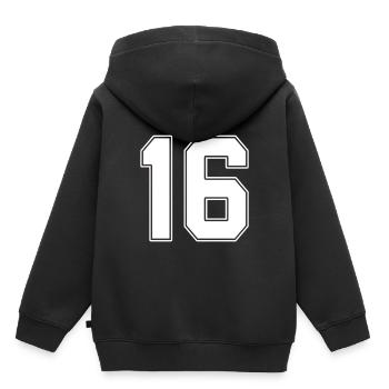 16 ans numéro maillot 16 - Sweat Premium à capuche enfant bio - noir - Dos - AI Model Kid Male (0cm)