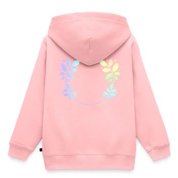 Cadre rond coloré feuilles couronnes - Sweat Premium à capuche enfant bio - rose - Dos - AI Model Kid Female (0cm)